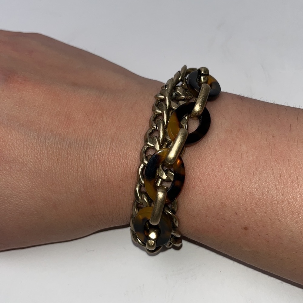 Chloe + Isabel MultiStrand Gold Plated Chain Tortoise Shell Link Toggle Bracelet - Picture 4 of 5